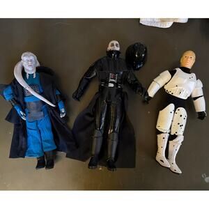 3 Vtg Star Wars Darth Vader Luke Skywalker Bib Fortuna 12" Figures 1997 POTF